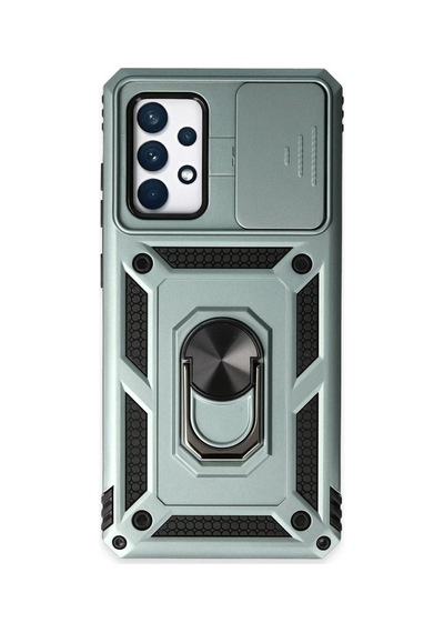 Samsung Uyumlu Galaxy A72 Uyumlu Kılıf Pars Lens Yüzüklü Silikon - Yeşil