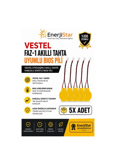 Vestel Etkileşimli Faz-1 Akıllı Tahta Cr2032 Kablolu Soketli Bios Pili 5 Adet