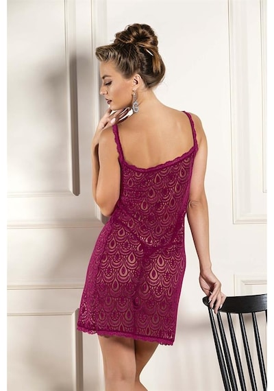 Moon Wear Devore Transparan Babydoll String Takım Bordo 31842 Bordo
