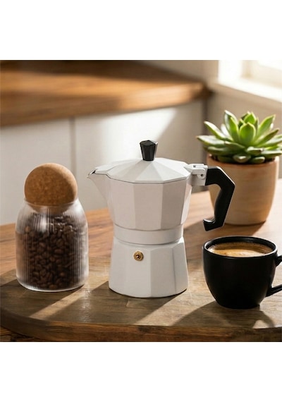 Porsima Mnb05742-1 Ocaküstü Moka Pot 3 Fincanlık Alüminyum Kahve Espresso Cezvesi Beyaz 150ml