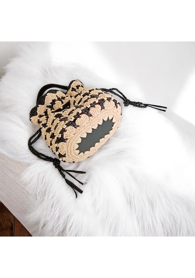 El Yapımı Rafya Çanta Bej Siyah Minimal Boho Yazlık Kadın El Çantası Bej - Siyah