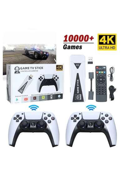 Qasul U10 Android Game TV Stick  + 64 GB Hazıfa Kartı + 2 Kablosuz Oyun Kolu