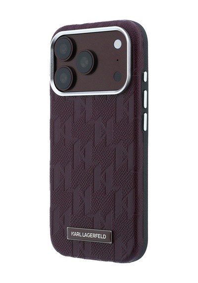 Apple iPhone 18 Pro Uyumlu Kılıf Karl Lagerfeld Lisanslı M-safe Özellikli Kl Yazılı Hot Stamp Kapak Bordo