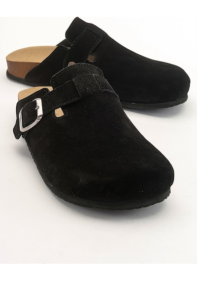 Luvishoes Gons Siyah Süet Deri Kadın Terlik Siyah