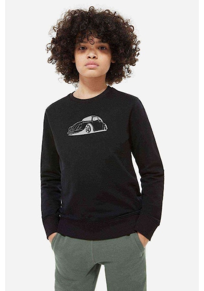Tshirthane Araba Beetle Vector Baskılı Unisex Çocuk Siyah Sweatshirt Siyah