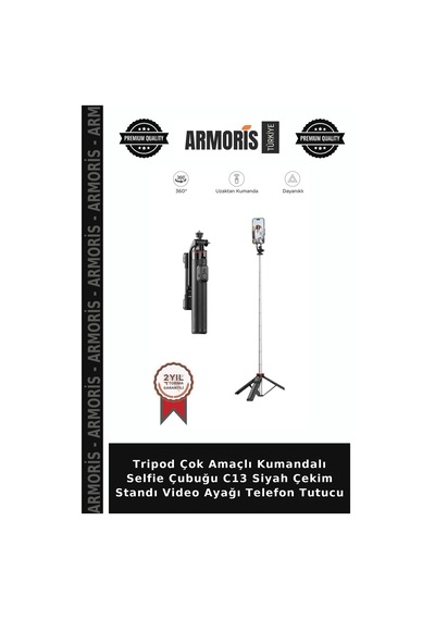 Tripod Çok Amaçlı Kumandalı Selfie Çubuğu C13 Siyah Çekim Standı Video Ayağı Telefon Tutucu