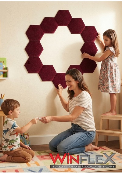 Altıgen Akustik Kumaş Kaplı Panel 17x20cm - 12 Adet Mürdüm