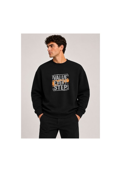 Herkesemoda Value Every Baskı Detaylı Bisiklet Yaka Şardonlu 2 İplik Sweatshirt Siyah