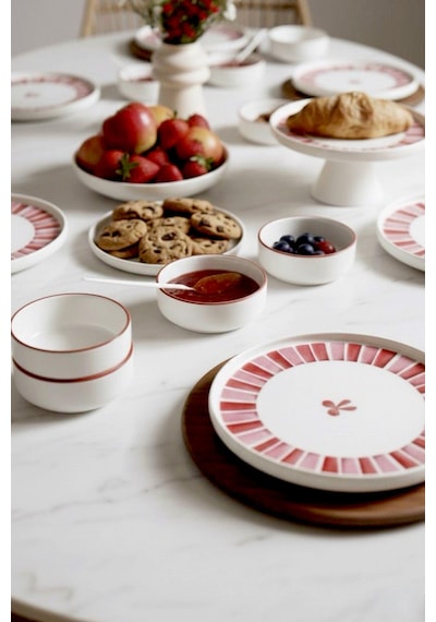 Ribbon Ayaklı Handmade Sunum Standlı Kahvaltı Takımı - Kurdelalı Kahvaltı Takımı Pembe