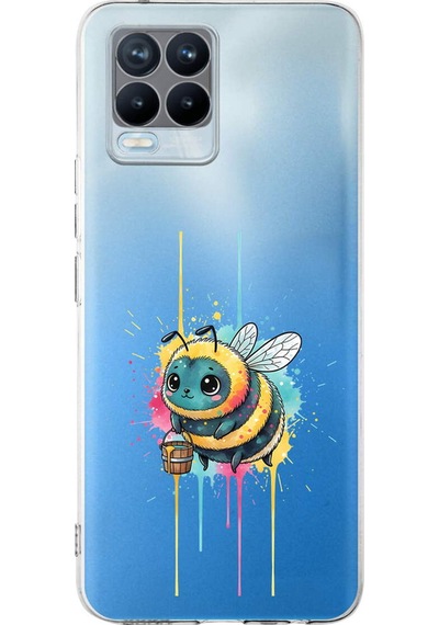 Realme 8 Pro İle Uyumlu Splash Arı Tasarımlı Şeffaf Silikon Kılıf Şeffaf