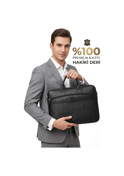 Evrak Çantası Hakiki Deri 15.6" İnç Laptop Çanta / Tablet A4 Dosya Uyumlu Premium %100 Orjinal Deri 8683255014170 Siyah