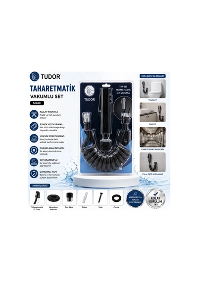 Siyah Taharatmatik Seti Taharatmetik El Duşu- Hortum - Mafsal Vakumlu Set 5047 Çok Renkli