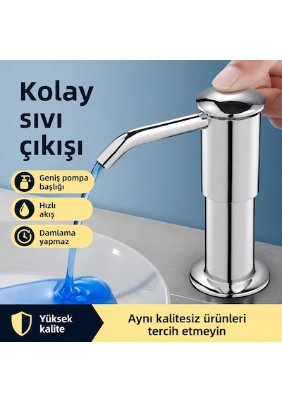 Valkyrie Ankastre Sıvı Sabunluk Pompası Tezgah Üstü Deterjanlık Uzatma Hortumlu Gümüş