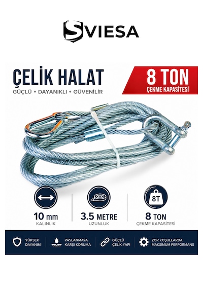 8 Ton Çelik Çekme Halatı 10 Mm Kalınlık 3,5 Metre Uzunluk Ağır Hizmet Araç Kurtarma Ve Çeki Halatı