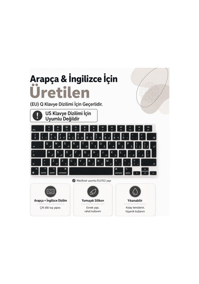 Macbook Air 13.6 İnç M2 M3 M4 M5 A2681 A3113 A3240 A3449 Uyumlu Arapça İngilizce Q Klavye Koruyucu Diğer