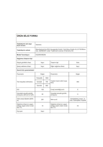 Siemens KG55NVWE0N 483 L iQ300 Alttan Donduruculu Buzdolabı