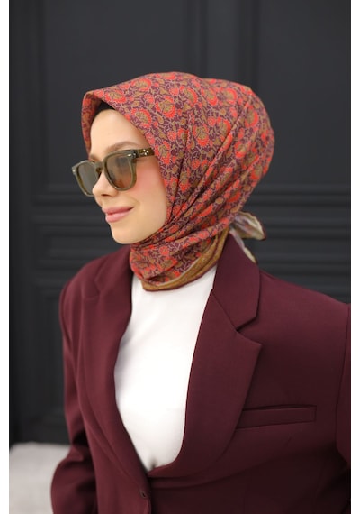 Silk Home Soft Eşarp 73077-16 Yağ Yeşili, Mürdüm, Parlak Turuncu