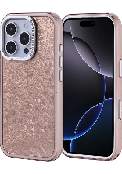 Apple Uyumlu iPad iPhone 16 Pro Kılıf Taşlı Tasarım Zore Kapi Kapak Gold