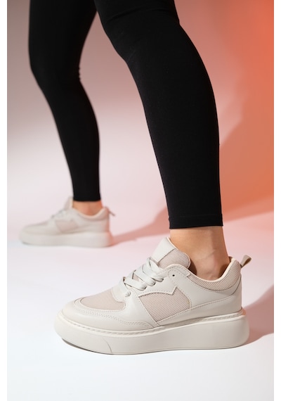 Luvishoes Pure Bej Cilt Kadın Spor Ayakkabı Bej