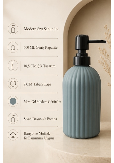Vovy Çizgili Cam Sabunluk 500 Ml Siyah Pompalı Modern Sıvı Sabun Ve Deterjan Dispenseri - 18,5 Cm X 7 Cm Füme
