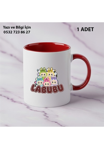 Labubu Tasarımlı Kişiye Özel İsimli Kupa Bardak Kırmızı