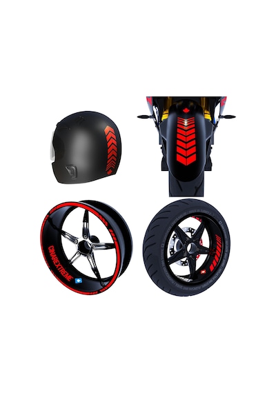 Moto Rider 4'lü Sticker Seti Bayrak Kırmızı İç Dış Jant Şeridi Kask Ve Çamurluk Çınar Extreme