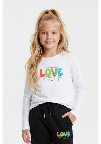 Fyk Kids Yuvarlak Yaka Love Baskılı Kız Çocuk Alt-üst Takım Beyaz