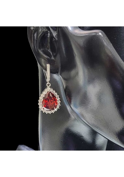 Nusret 925 Ayar Gümüş Damla Garnet Taşlı Anturaj Küpe