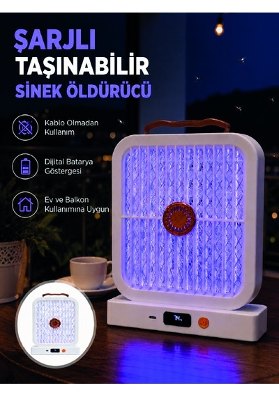 Taşınabilir Şarjlı Sivrisinek Öldürücü 365nm Uv Işıklı Beyaz Model - Lisinya