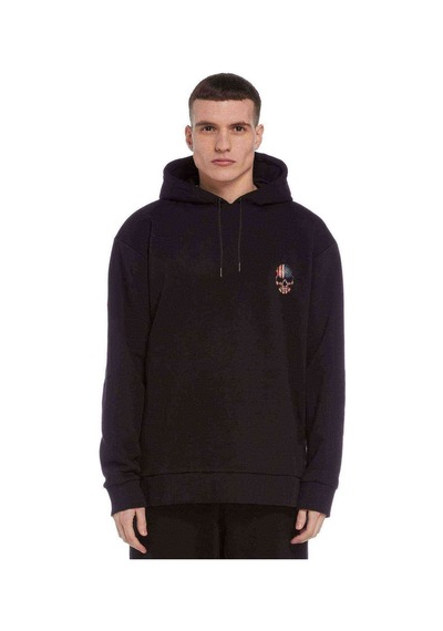 Computer Skull Baskılı Siyah Erkek Örme Kapşonlu Sweatshirt (529025013)