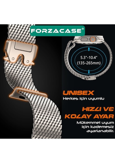 Forzacase Apple Uyumlu  Watch 7 45mm İle Mekanizmalı Metal Hasır Kordon Kayış - Fc864 Siyah