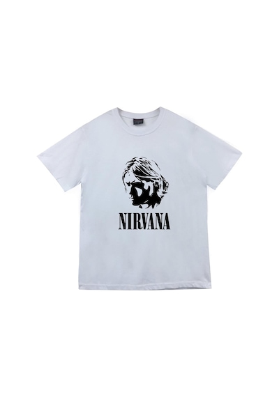Nirvana Baskılı Unisex %100 Pamuk T-shirt Beyaz