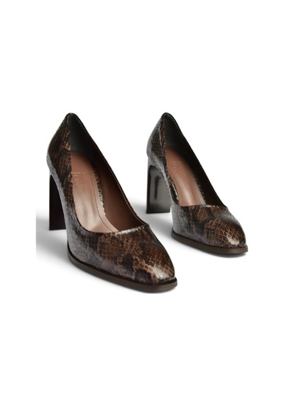 Fox Shoes Z676040507 Kahverengi Yılan Baskılı Kalın Topuklu Kadın Ayakkabı