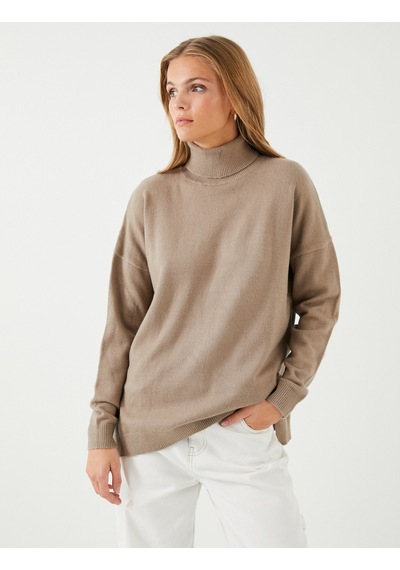 Koton Oversize Triko Kazak Balıkçı Yaka Vizon 4wak90112ht Vizon