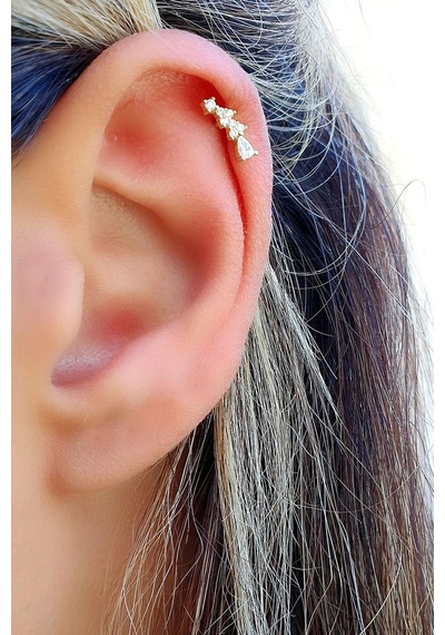 Zirkon Taşlı 925ayar Gümüş Üzerine Altın Kaplama Tragus Ve Helix Kikirdak Piercing Altın