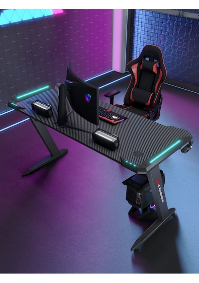 Zeus Rgb Ledli Oyuncu Masası 120x60x74 Siyah
