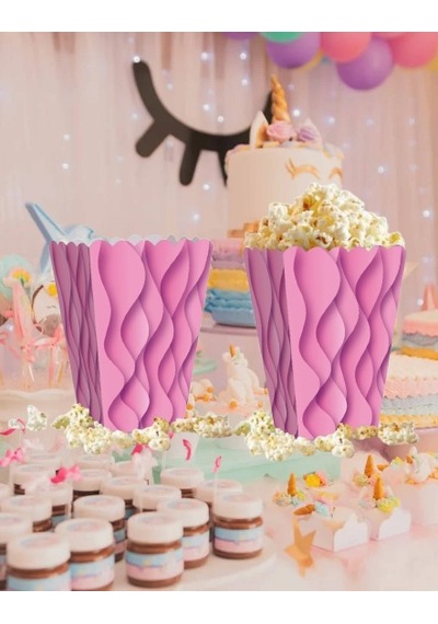 Mısır Kutusu Pop Corn Kutusu Dalgalı Pembe Desenli / 8 Parça