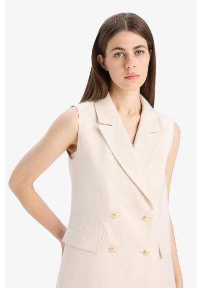 Defacto Regular Fit Ceket Yaka Akışkan Kumaş Blazer Yelek E8487AX25SM Ekru