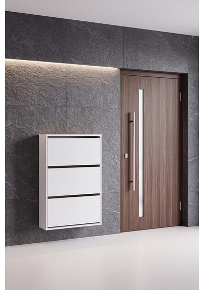 3 Kapaklı Duvara Monte Düşer Kapak Ayakkabılık Y:11 D:24 G:70 / Beyaz