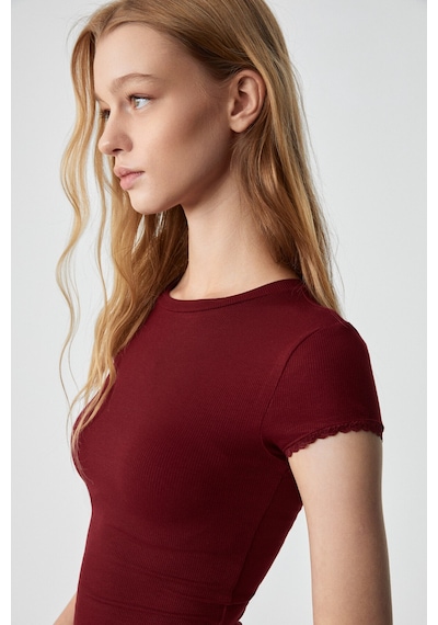 Grimelange DULCE Kadın Slim Fit Kısa Kollu Kiremit Rengi T-Shirt