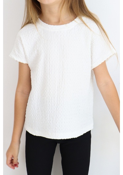 Fesshera Kids Kız Çocuk Dokulu Yumuşak T-shirt Konforlu, Zarif Ve Günlük Şıklığın Anahtarı Beyaz