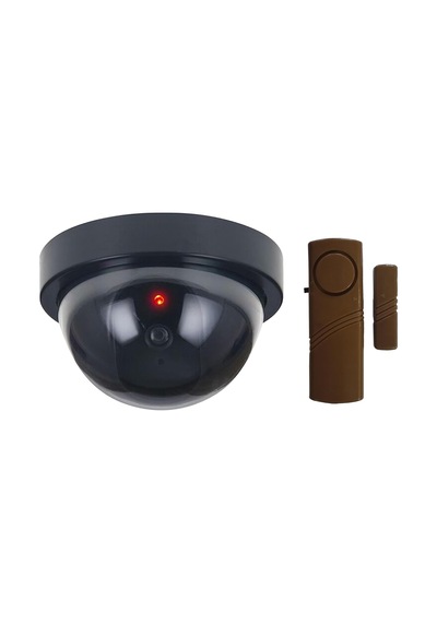 Estetik Caydırıcı Alarm Seti Lr-sk04 Sahte Caydırıcı Dome Kamera Ve Lr-4444k Kahverengi Pilli Kapı Pencere Alarm - Piller Hariç