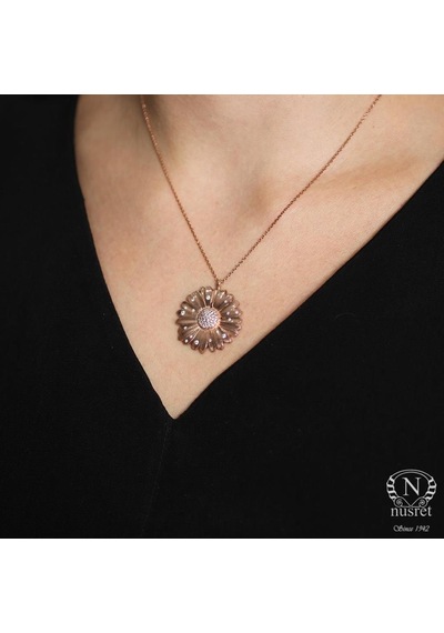925 Ayar Gümüş Taşlı Papatya Kolye, Rose 553588048