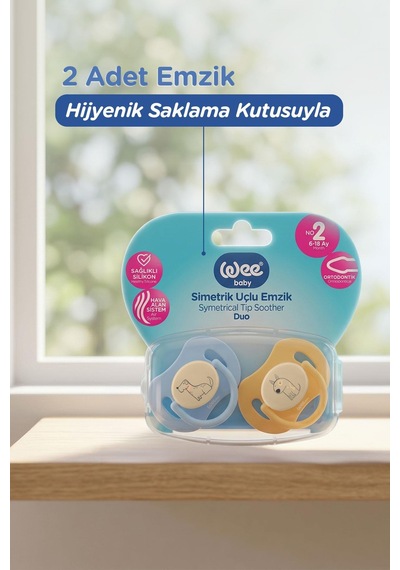 Wee Baby Duo Simetrik Uçlu Emzik 6-18 Ay No:2 Mavi -sarı