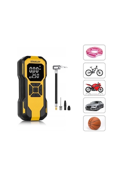 Stanley Sxıf0101 12v / Şarjlı Li-ion 150 Psı Dijital Göstergeli Akıllı Lastik Şişirme Pompası+powerbank+sos+led Lamba