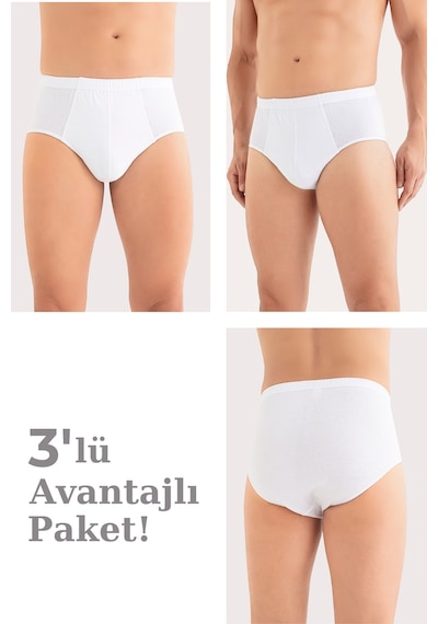 Arma Yıldız Erkek Pamuklu Külot Düz Beyaz Beli Lastikli 3'lü Paket
