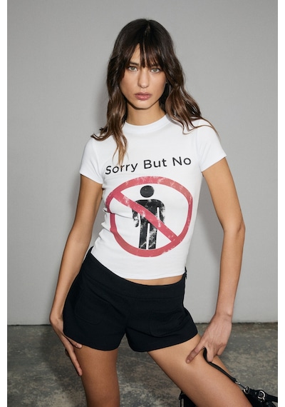Grımelange Vıonex Kadın Yumuşak Ve Esnek Kumaşlı Baskı Detaylı Slim Fit Beyaz T-shirt