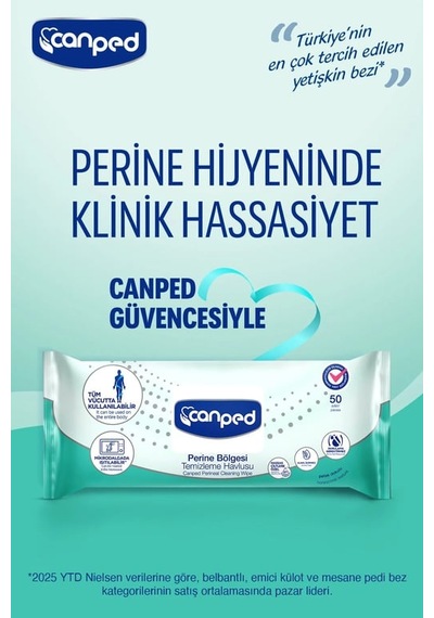 Canped Perine Bölgesi Temizleme Havlusu 50 Li 12'li Paket