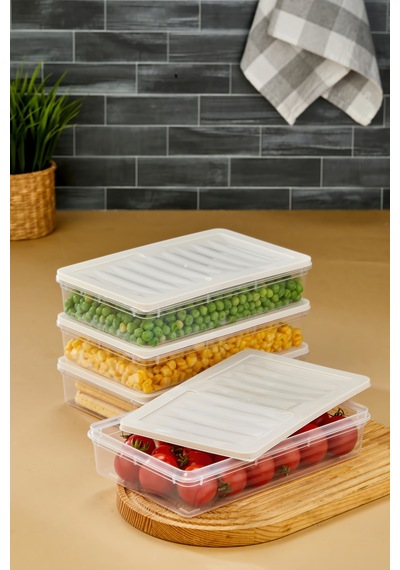 Multi Box 4 Lü Set Saklama Kabı Seti - Dondurucu & Mikrodalga Uyumlu Krem