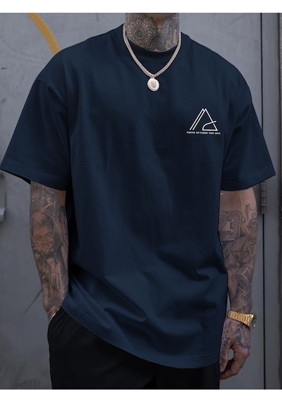 Unisex Think Outside The Box Baskılı Oversize Tshirt Lacivert